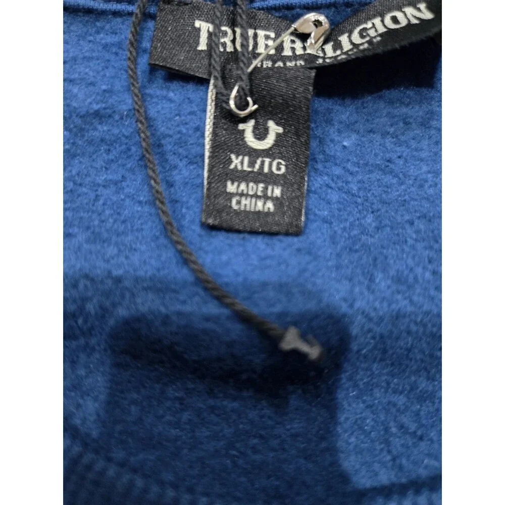 True Religion NWT Mens XL Blue Crewneck Sweatshirt Buddha Guitar Graphic
